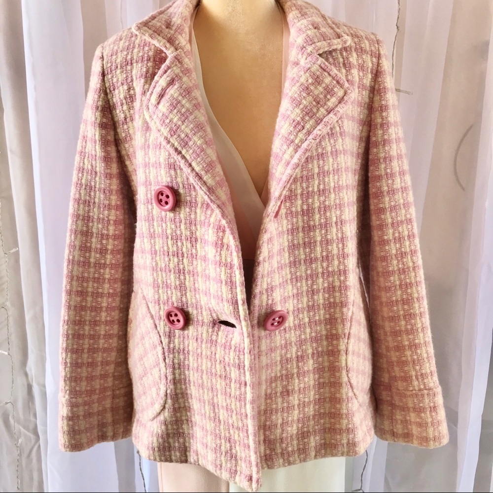 Collection by Gallery Pink Plaid Wool/Nylon Coat size medium